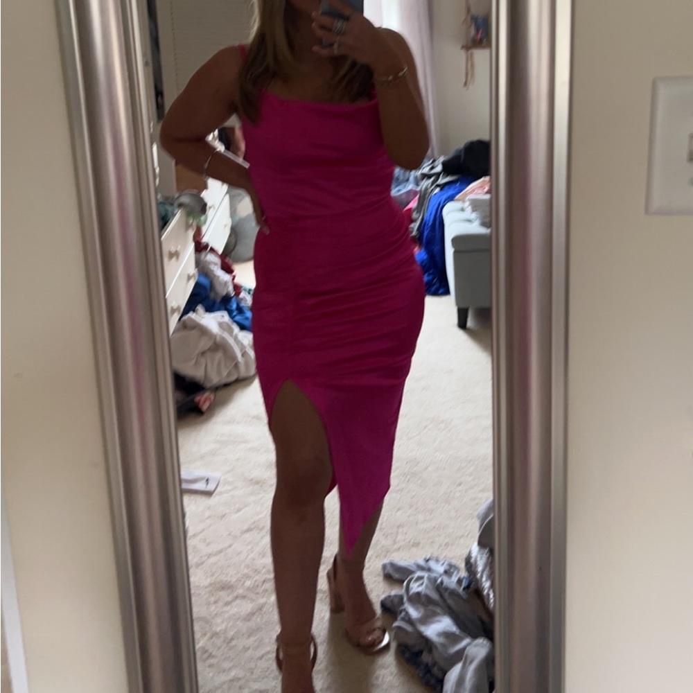 Hot Pink Satin Cocktail Dress